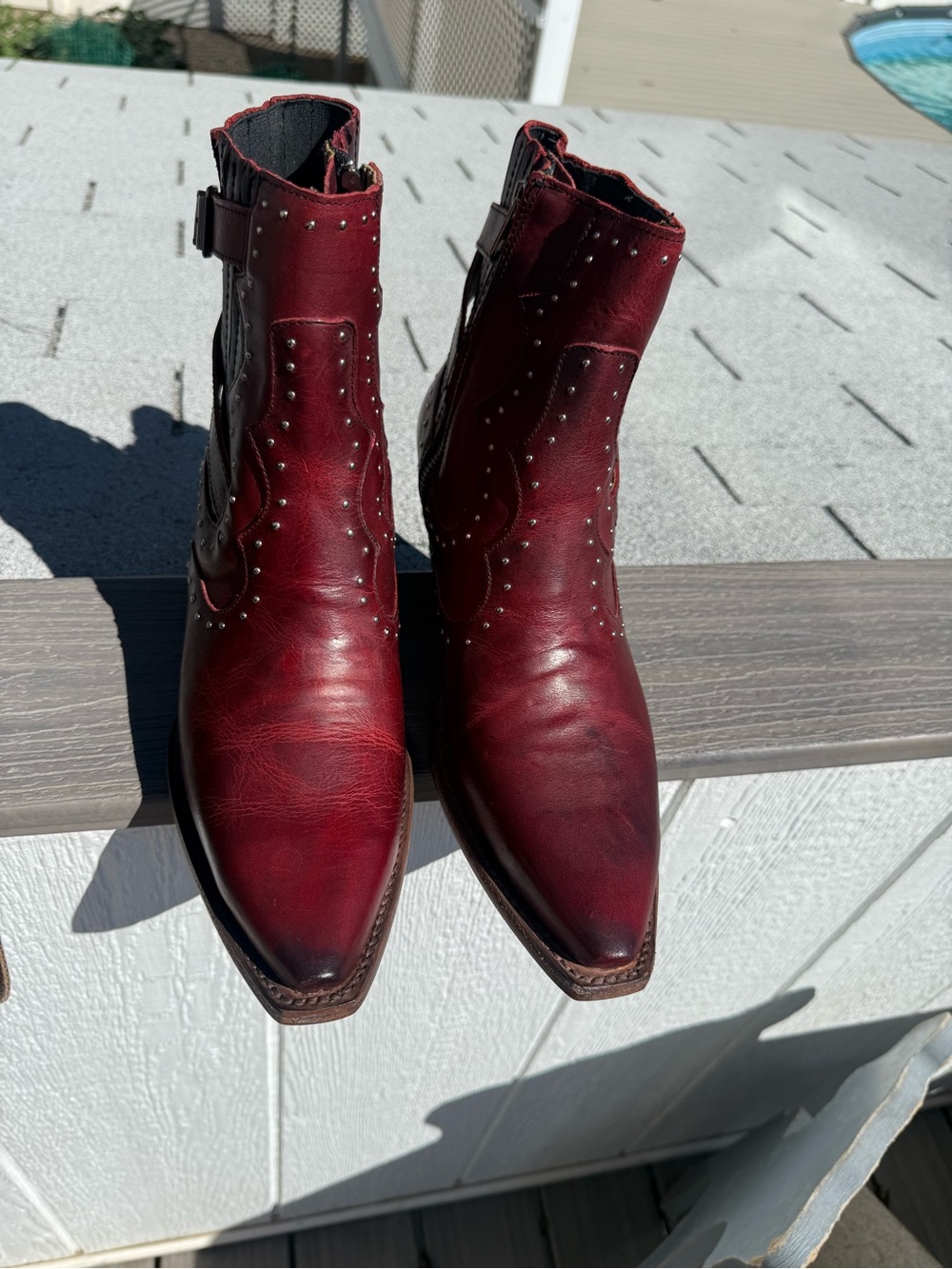 freebird Burgundy Red Studded Western Ankle Boots MORGAN ❤️😍